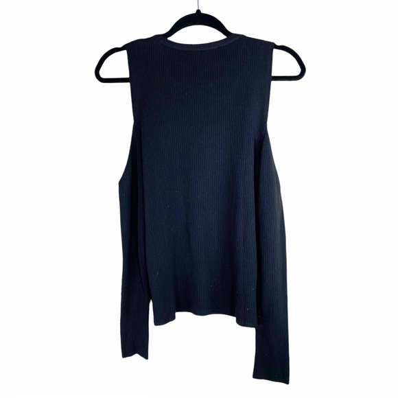 Zara Knit Ribbed Black Cold Shoulder Top - Picture 3 of 7